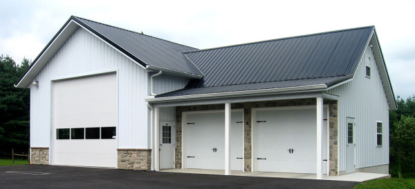 Garage with black metal roof