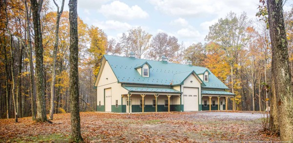 Custom Garage with Evergreen Metal Roof