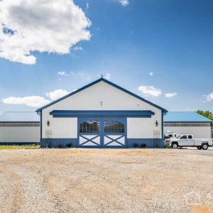Custom Horse Barn with Gallery Blue Metal Roofing