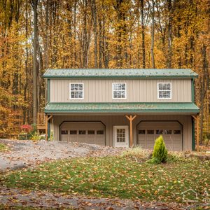 2-story Garage with Textured Evergreen ABM Panel and Clay