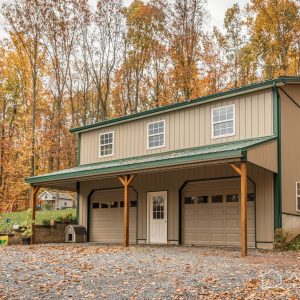 2-story Garage with Clay and Textured Evergreen ABM Panel