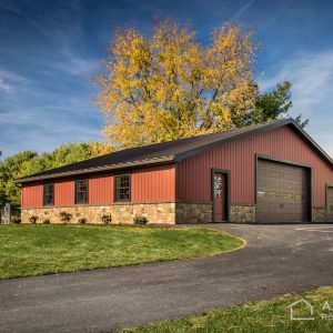 Red Garage with Metal Roof