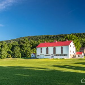 Bank Barn with Scarlet Red Roof PA Blue Montians