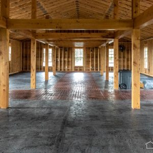 stamped concrete floor inside bank barn